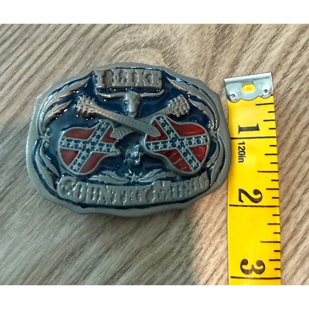 Vintage 1987 Siskiyou I Like Country Music Belt Buckle Guitars Longhorn